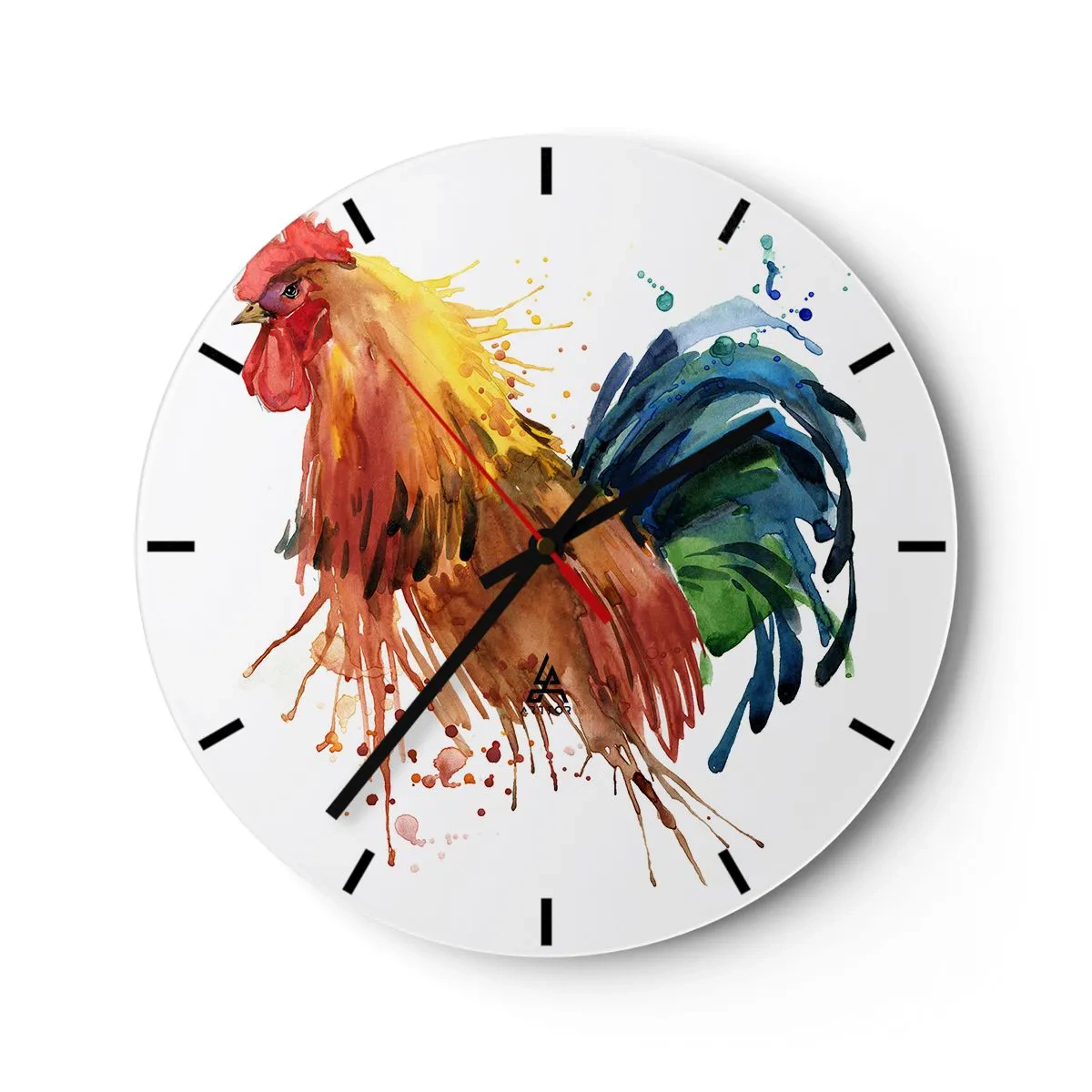 Horloge murale - Pendule murale - Un coq dans un style aquarelle avec des couleurs vives - 30x30cm - Robe royale, fierté royale - Décoration murale moderne pour le salon, la cuisine et la chambre ARTTOR