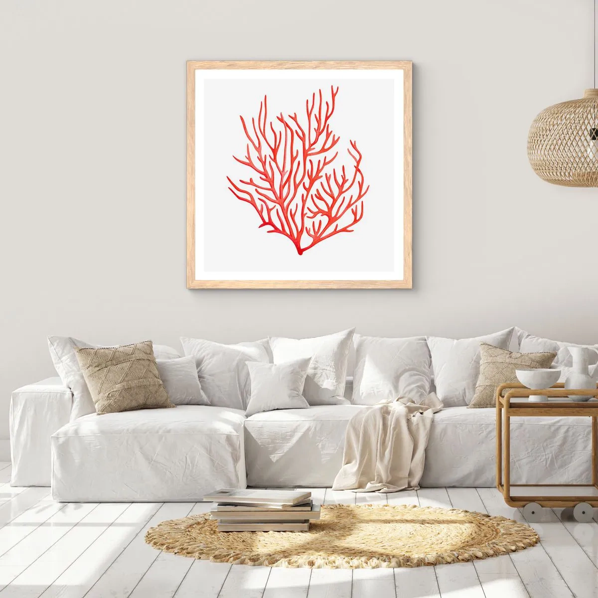 Affiche dans un chêne clair - Poster - Filigrane de corail - 60x60 cm