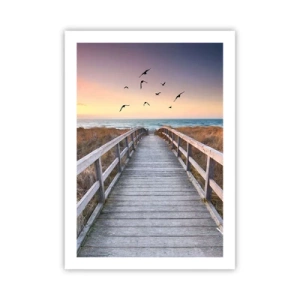 Affiche - Poster - Jetée en bois menant à la plage au coucher du soleil - 50x70cm - Envol des espaces - Décoration murale moderne pour le salon et la chambre ARTTOR