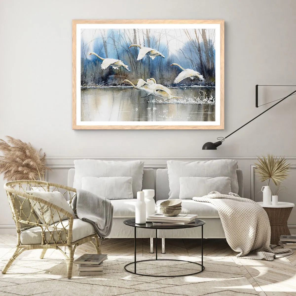 Affiche dans un chêne clair - Poster - Comme dans un conte de fées sur les cygnes sauvages - 70x50 cm