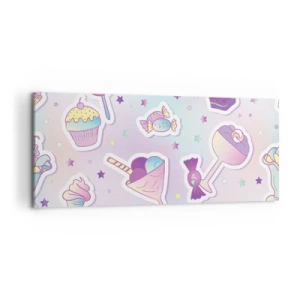 Impression sur toile - Image sur toile - Motifs pastel avec bonbons et desserts - 120x50cm - Pour que tous les jours soit un anniversaire  - Décoration murale moderne pour le salon et la chambre ARTTOR
