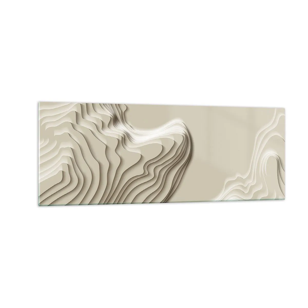 Impression sur verre - Image sur verre - Un motif abstrait dans des tons beiges avec un effet linéaire. - 140x50cm - Topographie artistique - Décoration murale moderne pour le salon et la chambre ARTTOR