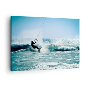 Impression sur toile - Image sur toile - Kitesurfeur sur une vague en plein soleil - 70x50cm - On se laisse emporter - Décoration murale moderne pour le salon et la chambre ARTTOR