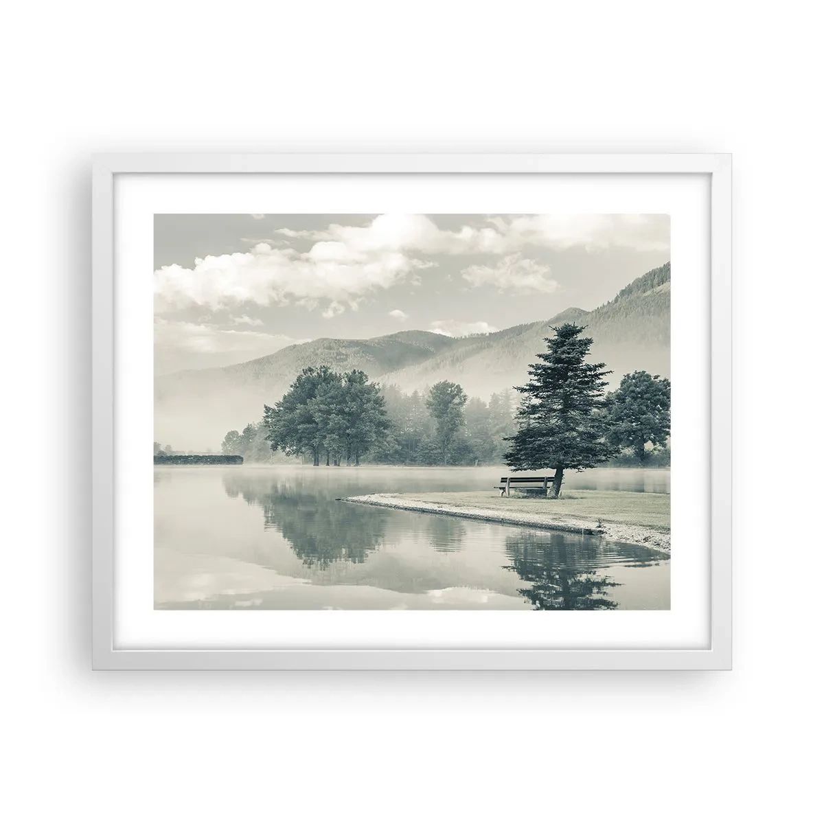 Affiche dans un cadre blanc - Poster - Le lac dort encore - 50x40 cm