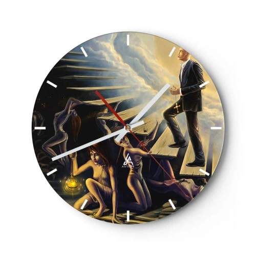 Horloge murale - Pendule murale - Figures symboliques dans les escaliers dans la lumière et l'obscurité - 30x30cm - Voyage dantesque vers la lumière - Décoration murale moderne pour le salon, la cuisine et la chambre ARTTOR