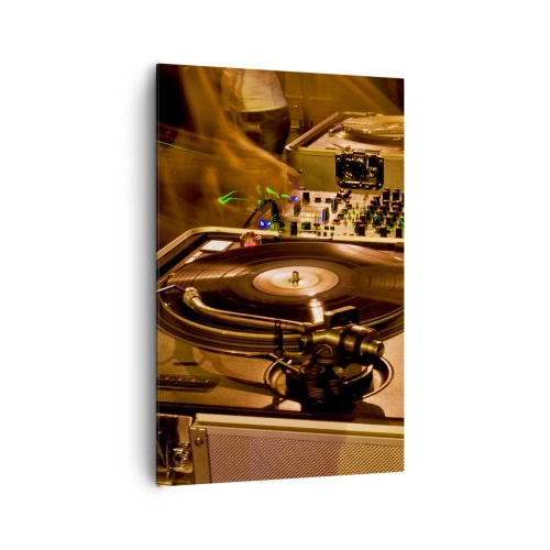 Impression sur toile - Image sur toile - Équipement DJ avec platine et table de mixage lors d'une fête - 80x120cm - Sentez-vous cette force? - Décoration murale moderne pour le salon et la chambre ARTTOR