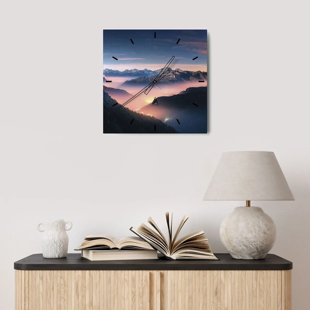 Horloge murale - Pendule murale - Lumière dans les vallées - 30x30 cm