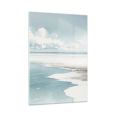 Impression sur verre - Image sur verre - Un paysage marin tranquille dans un style aquarelle dans des tons de bleu. - 50x70cm - Marée douce - Décoration murale moderne pour le salon et la chambre ARTTOR