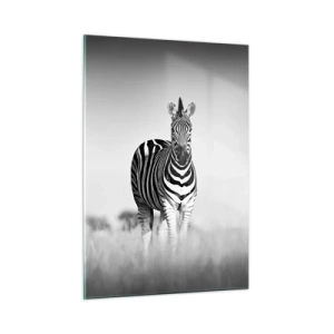 Impression sur verre - Image sur verre - Une paire de zèbres sur un fond d'herbe noir et blanc, représentés dans leur habitat naturel. - 50x70cm - Le monde est bel et bien noir et blanc - Décoration murale moderne pour le salon et la chambre ARTTOR