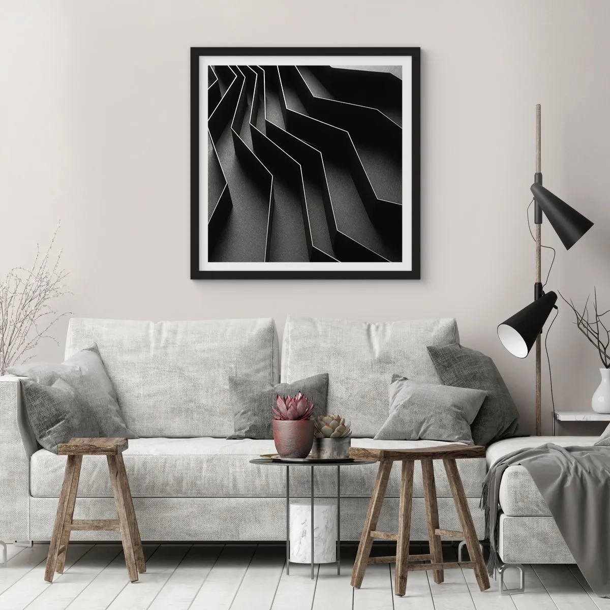 Affiche dans un cadre noir - Poster - Ordre spatial - 40x40 cm