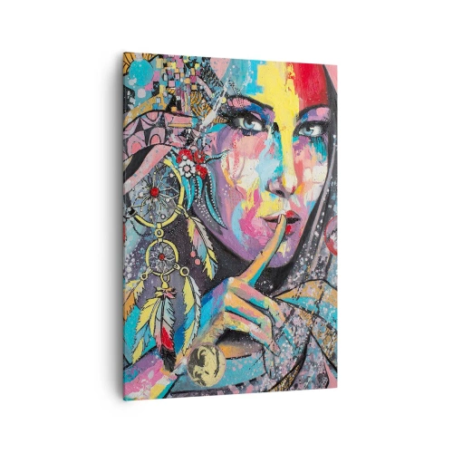 Impression sur toile - Image sur toile - Visage féminin coloré dans un style artistique - 70x100cm - Taisez-vous jusqu'à ce que vous compreniez - Décoration murale moderne pour le salon et la chambre ARTTOR