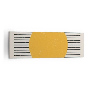 Impression sur toile - Image sur toile - Un cercle jaune sur un fond de lignes horizontales noires et blanches - 160x50cm - Le pouvoir de la simplicité - Décoration murale moderne pour le salon et la chambre ARTTOR