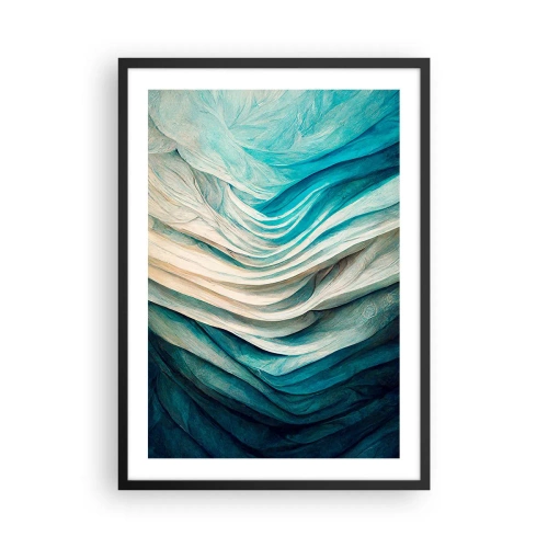 Affiche dans un cadre noir - Poster - Composition abstraite de vagues dans les tons bleus et beiges - 50x70cm - Insatiabilité bleue - Décoration murale moderne pour le salon et la chambre ARTTOR