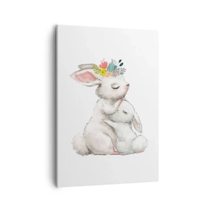 Impression sur toile - Image sur toile - Des lapins mignons aux couleurs pastel - 50x70cm - Maman irremplaçable - Décoration murale moderne pour le salon et la chambre ARTTOR