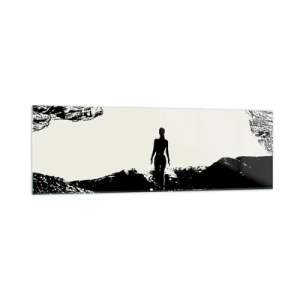 Impression sur verre - Image sur verre - Silhouette noire et blanche d'une femme dans une grotte contre le ciel - 160x50cm - Nouveau look - Décoration murale moderne pour le salon et la chambre ARTTOR