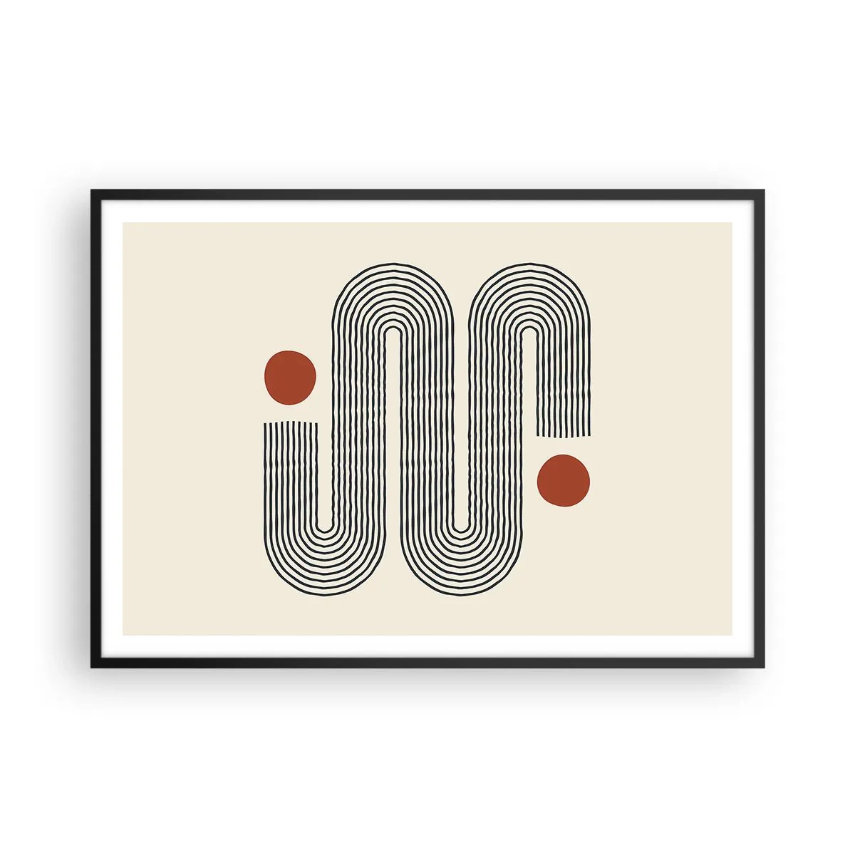Affiche dans un cadre noir - Poster - Motif géométrique avec des lignes et des cercles orange - 100x70cm - Du début à la fin - Décoration murale moderne pour le salon et la chambre ARTTOR