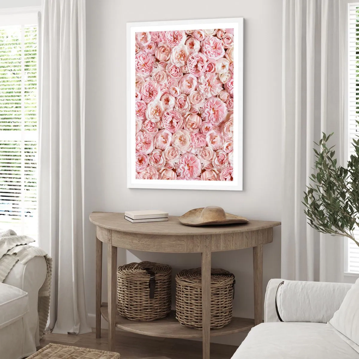 Affiche dans un cadre blanc - Poster - Un lit de roses - 61x91 cm