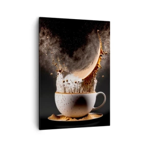 Impression sur toile - Image sur toile - Une tasse de café avec une explosion dynamique de liquide sur fond noir. - 50x70cm - Une explosion de saveur - Décoration murale moderne pour le salon et la chambre ARTTOR