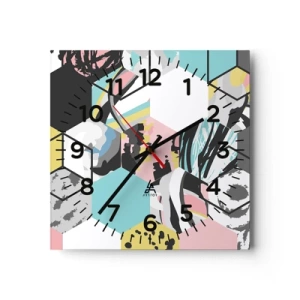 Horloge murale - Pendule murale - Hexagones et cubes en six couleurs - 40x40 cm