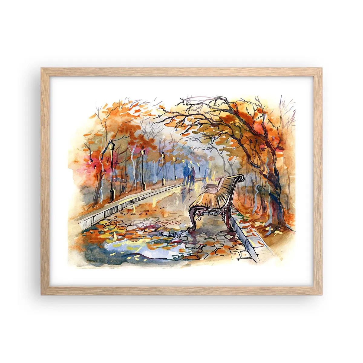 Affiche dans un chêne clair - Poster - Errer ensemble à l'automne - 50x40 cm