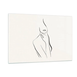 Impression sur verre - Image sur verre - Une ligne minimaliste montrant une silhouette féminine sur un fond clair - 120x80cm - Vague de mélancolie - Décoration murale moderne pour le salon et la chambre ARTTOR