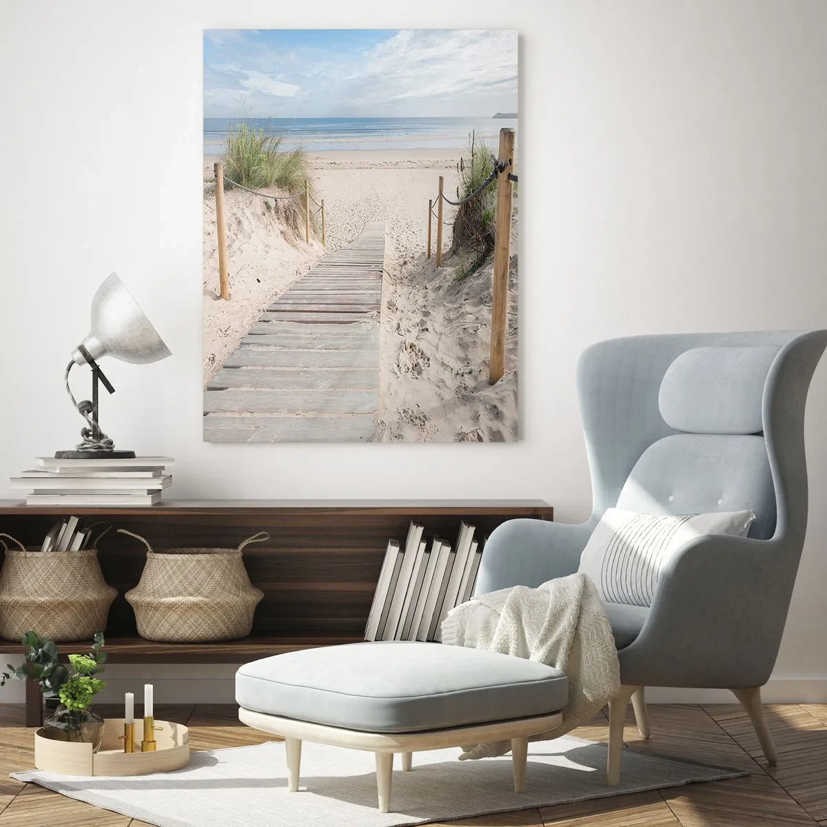 Impression sur verre - Image sur verre - Chemin vers la plage avec vue sur la mer - 50x70cm - A l'horizon - Décoration murale moderne pour le salon et la chambre ARTTOR