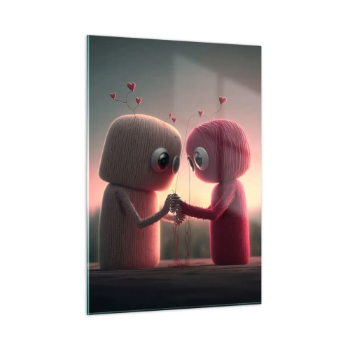 Impression sur verre - Image sur verre - Deux personnages en fil se tenant la main avec des cœurs - 50x70cm - Tout le monde a le droit d'aimer - Décoration murale moderne pour le salon et la chambre ARTTOR