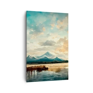 Impression sur toile - Image sur toile - Un paysage pittoresque avec une montagne et un lac calme - 80x120cm - Sous la protection du ciel - Décoration murale moderne pour le salon et la chambre ARTTOR