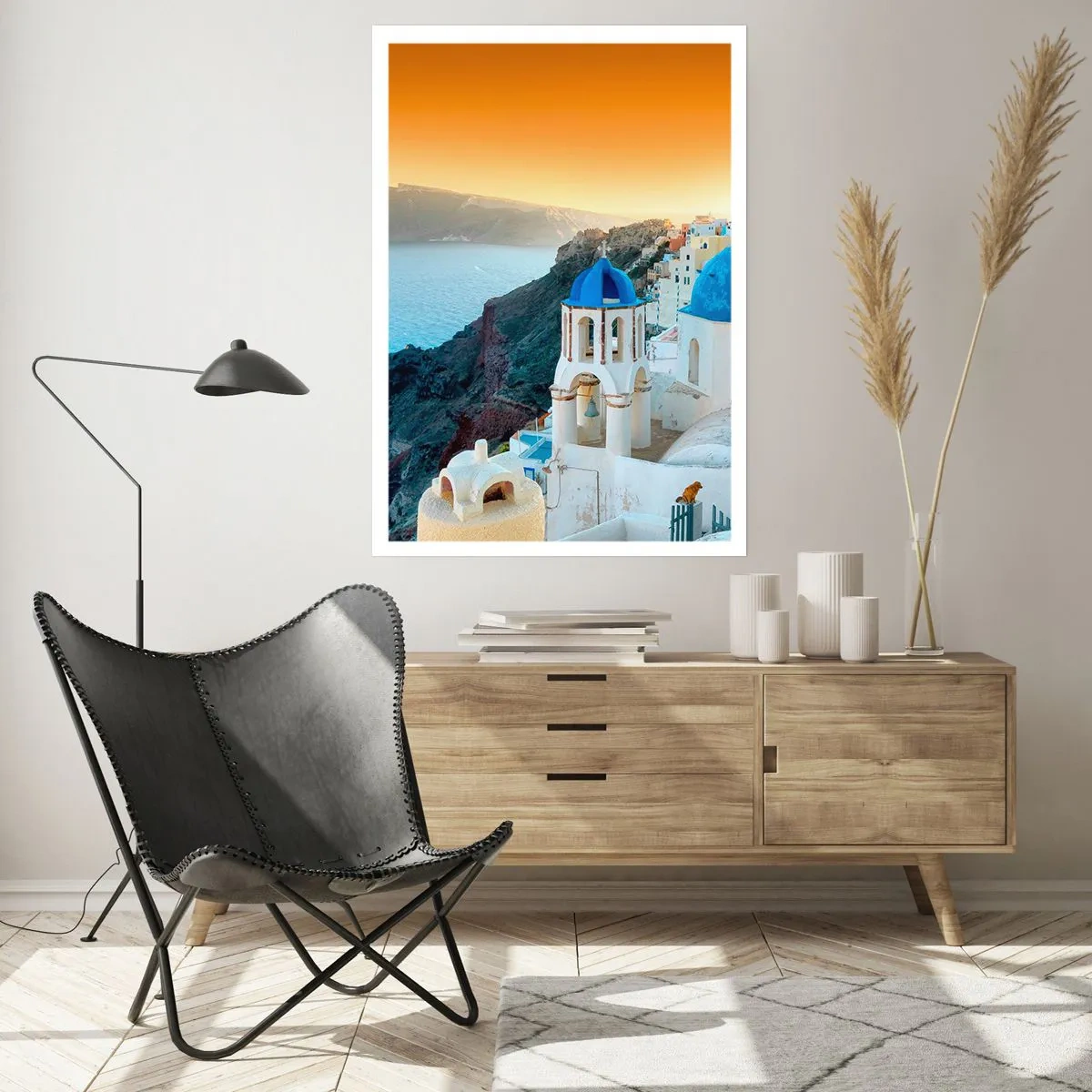 Affiche - Poster - Santorin - blotti contre les rochers - 40x50 cm