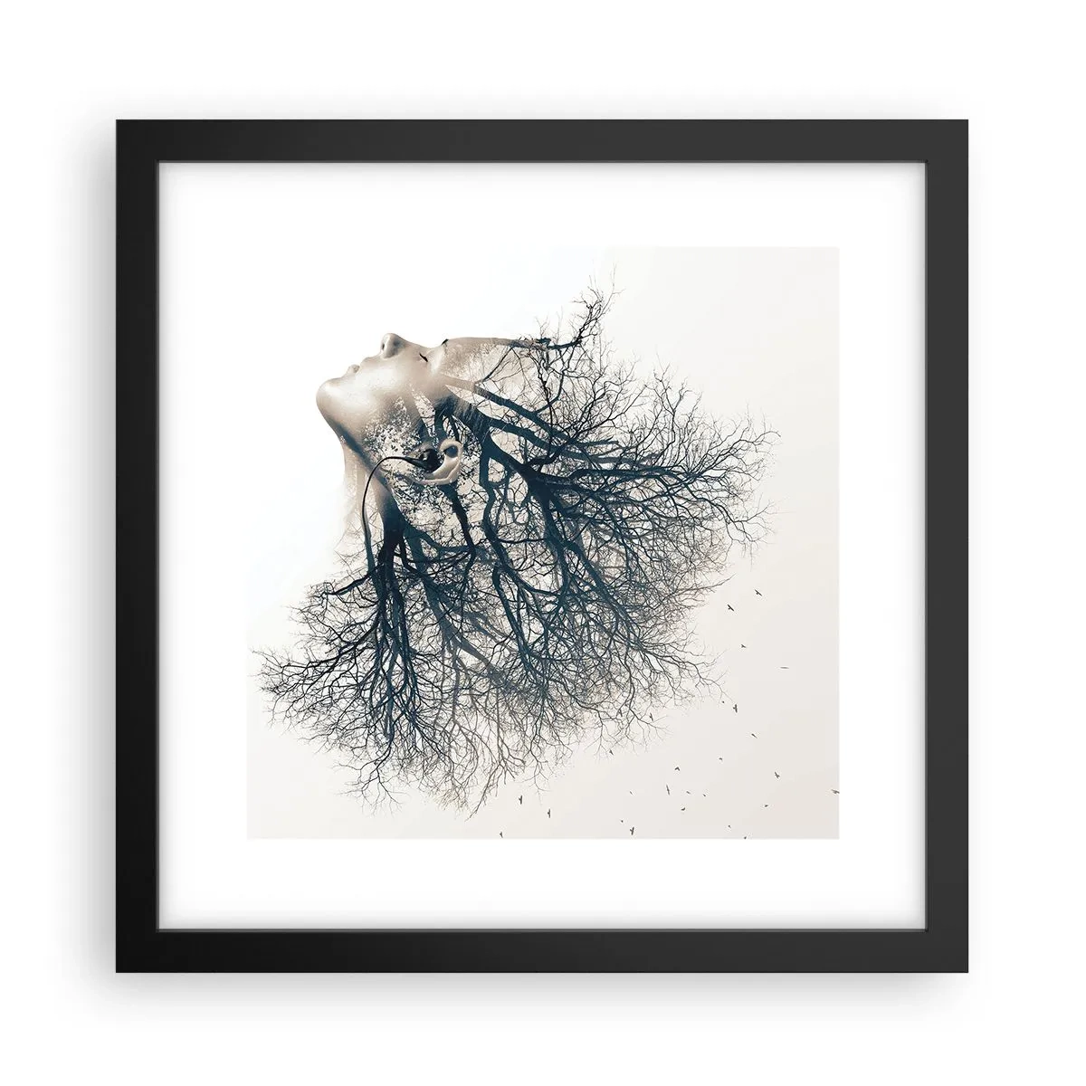 Affiche dans un cadre noir - Poster - Écouter le murmure des arbres - 30x30 cm
