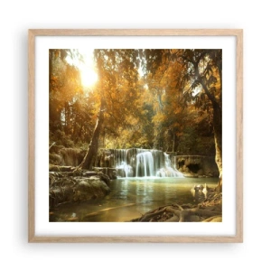 Affiche dans un chêne clair - Poster - Cascade du parc - 50x50 cm