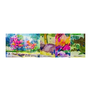 Échantillon de Papier Peint Premium Sand - Jardin arc-en-ciel à la lumière du printemps - Parc, Des arbres, Nature - 100x30 cm