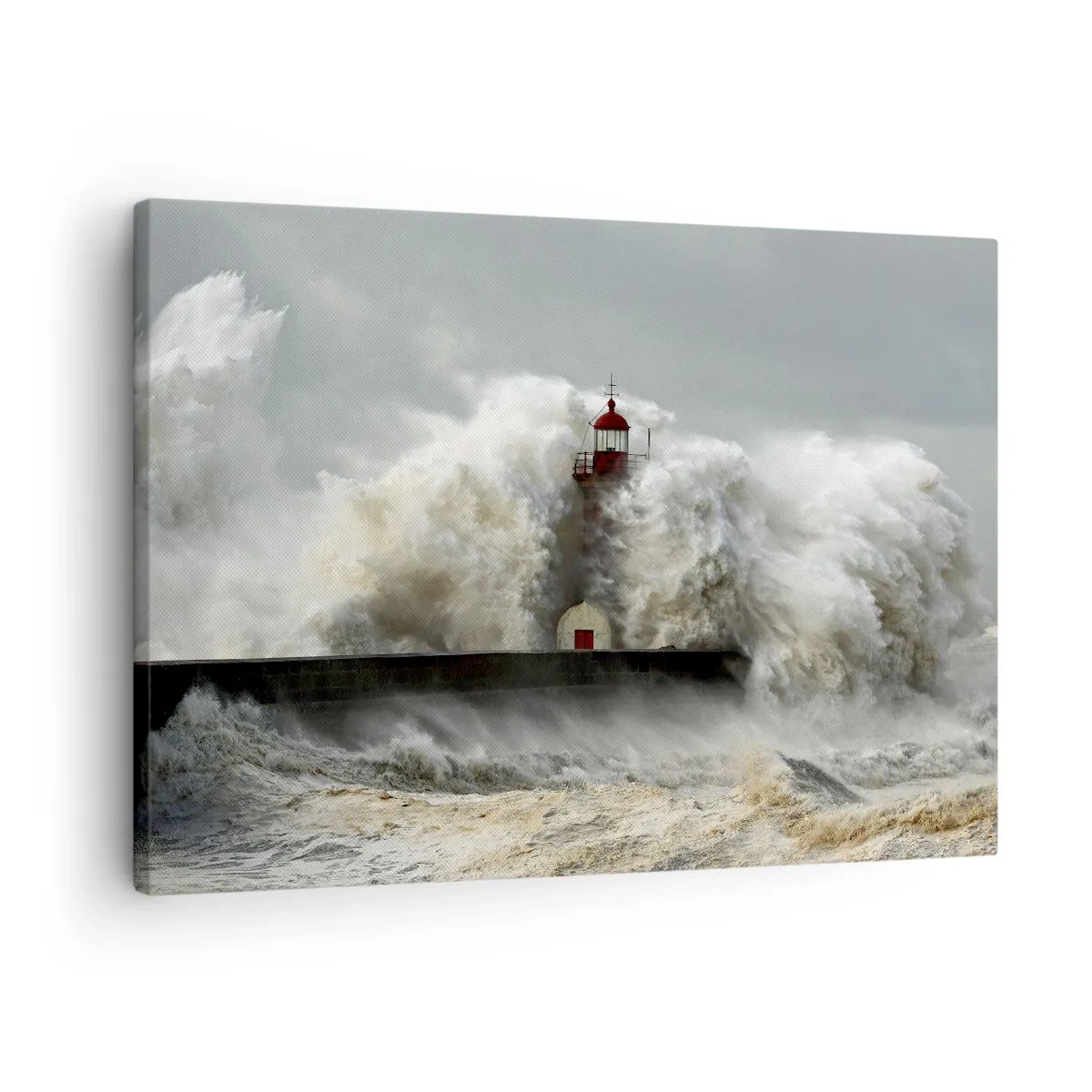 Impression sur toile - Image sur toile - Un phare entouré de vagues violentes pendant une tempête - 70x50cm - La colère de l'océan - Décoration murale moderne pour le salon et la chambre ARTTOR