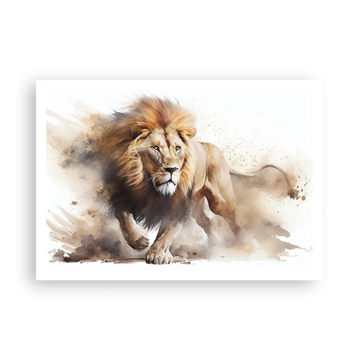 Affiche - Poster - Un portrait dynamique d'un lion aux couleurs naturelles. - 100x70cm - Le roi bougea - Décoration murale moderne pour le salon et la chambre ARTTOR