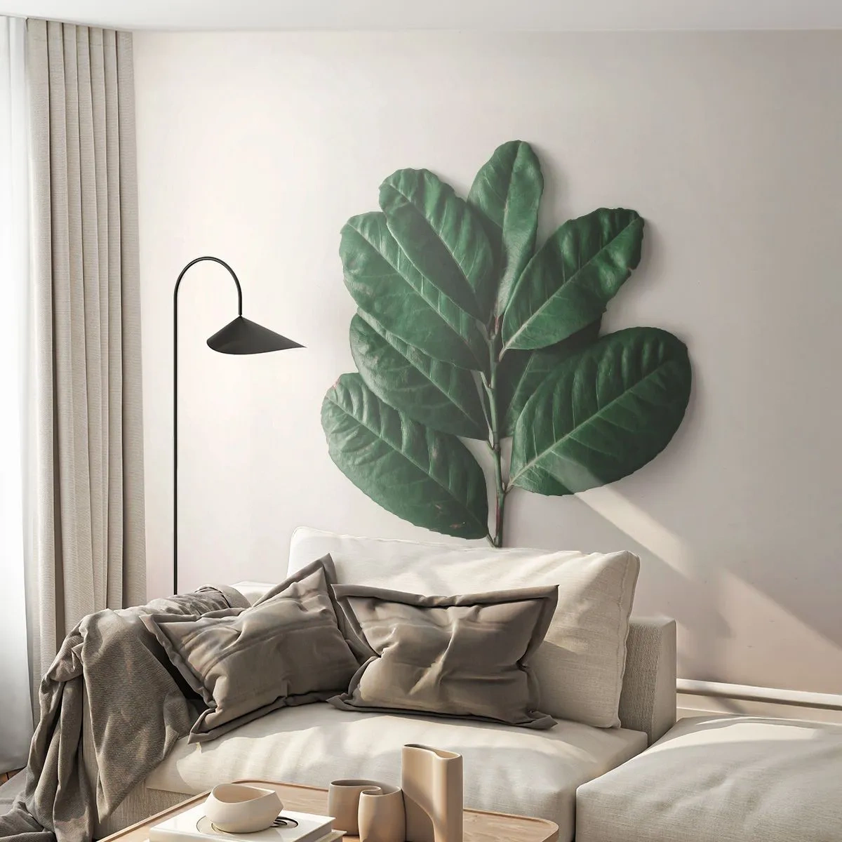 Papier Peint Photo Premium Sand - Dessin de la nature elle-même - Feuilles, Usine, Nature - 100x70 cm