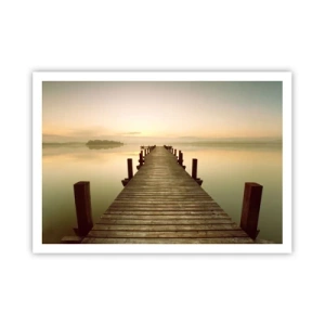 Affiche - Poster - Une jetée en bois sur un lac calme le matin - 100x70cm - L'aube, les premières lueurs, le jour  - Décoration murale moderne pour le salon et la chambre ARTTOR