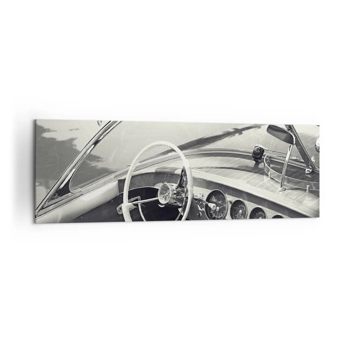 Impression sur toile - Image sur toile - Intérieur de voiture classique de style monochrome - 160x50cm - Temps pour riche - Décoration murale moderne pour le salon et la chambre ARTTOR