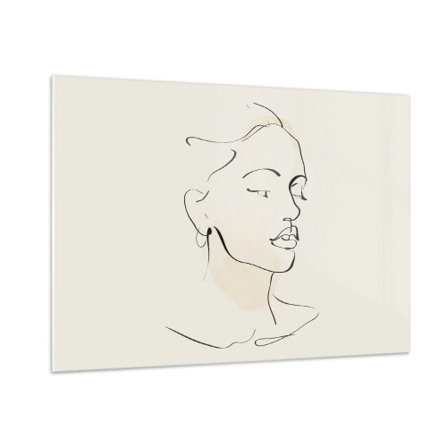 Impression sur verre - Image sur verre - Un portrait linéaire féminin sur un fond clair avec des ombres délicates. - 100x70cm - Une ligne certaine - Décoration murale moderne pour le salon et la chambre ARTTOR