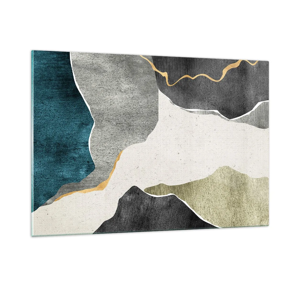 Impression sur verre - Image sur verre - Mosaïque abstraite aux formes organiques et à la ligne dorée - 120x80cm - Composition mosaïque avec un fil d'or - Décoration murale moderne pour le salon et la chambre ARTTOR