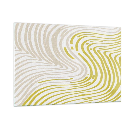 Impression sur verre - Image sur verre - Lignes organiques dans les tons beige et citron vert sur fond blanc - 120x80cm - Une composition au léger virage - Décoration murale moderne pour le salon et la chambre ARTTOR