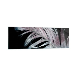 Impression sur verre - Image sur verre - Une plume délicate sur fond noir dans une démarche artistique - 160x50cm - Pensez au toucher - Décoration murale moderne pour le salon et la chambre ARTTOR