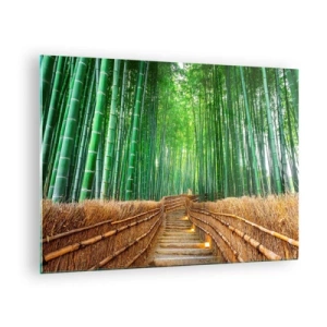 Impression sur verre - Image sur verre - Un chemin dans la forêt de bambous menant à travers les escaliers - 70x50cm - L'essence de la nature asiatique - Décoration murale moderne pour le salon et la chambre ARTTOR