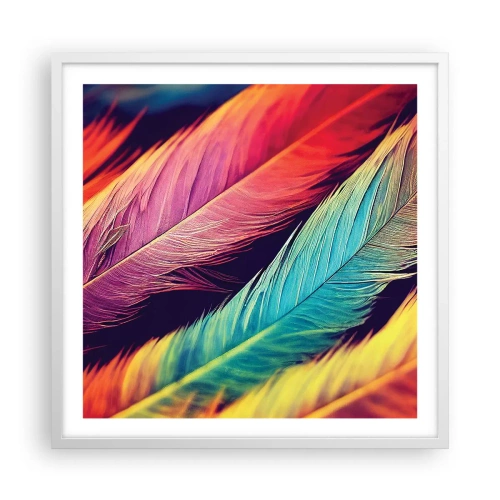 Affiche dans un cadre blanc - Poster - Arc-en-ciel de plumes - 60x60 cm