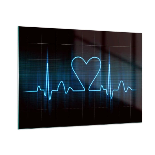 Impression sur verre - Image sur verre - Ligne de vie avec un cœur sur un fond sombre en lumière bleue - 100x70cm - Au rythme du cœur - Décoration murale moderne pour le salon et la chambre ARTTOR