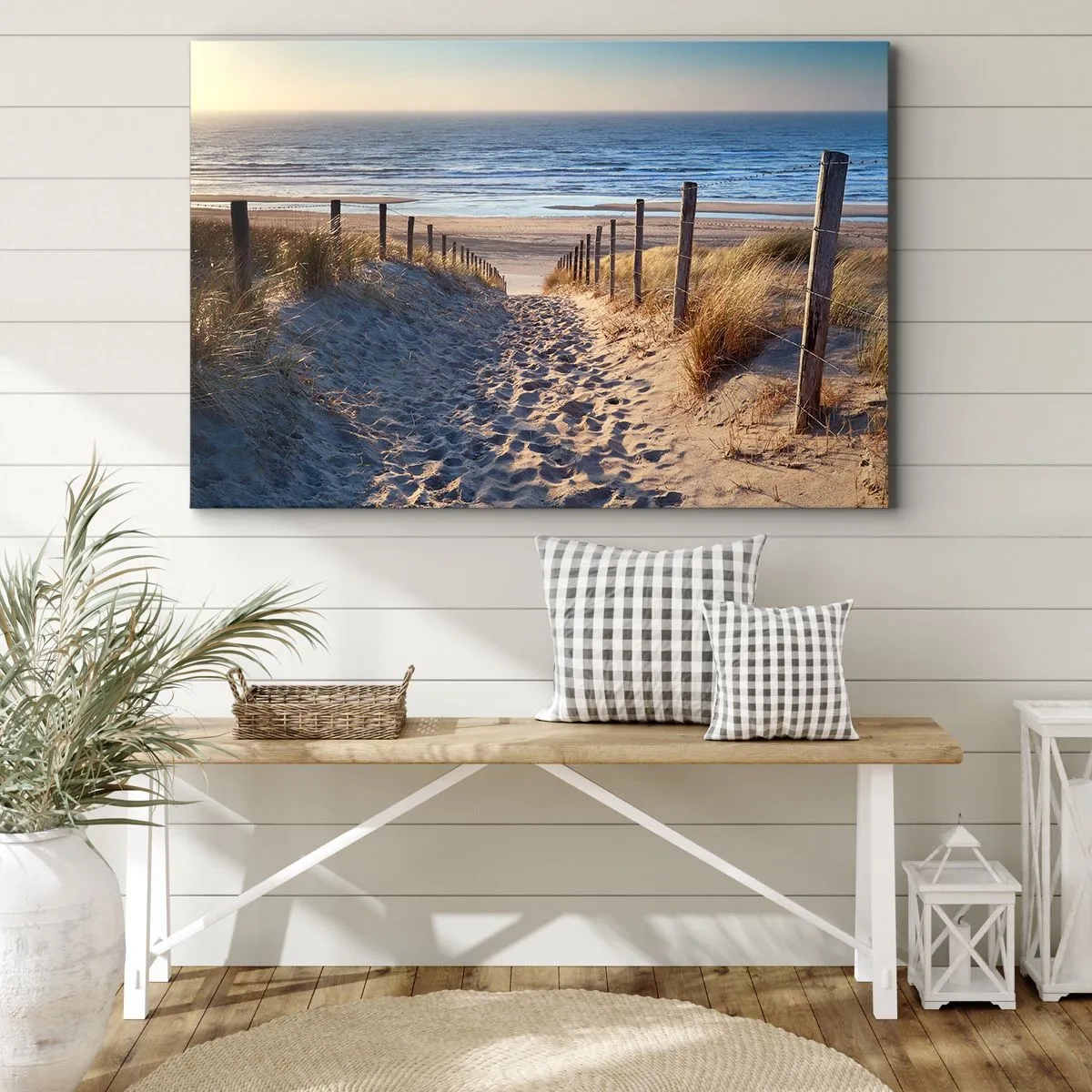 Impression sur toile - Image sur toile - Chemin à travers les dunes menant à la plage - 120x80cm - Le bruit de la mer, le chant des oiseaux, une plage sauvage parmi les herbes… - Décoration murale moderne pour le salon et la chambre ARTTOR