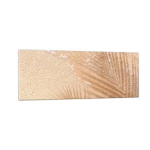 Impression sur verre - Image sur verre - L'ombre d'un palmier sur le sable avec un délicat motif de vagues - 140x50cm - Ombre d'un été chaud - Décoration murale moderne pour le salon et la chambre ARTTOR