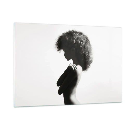 Impression sur verre - Image sur verre - Nu féminin dans une lumière contrastée en noir et blanc - 120x80cm - Comme une fleur au bout d'une fine tige - Décoration murale moderne pour le salon et la chambre ARTTOR