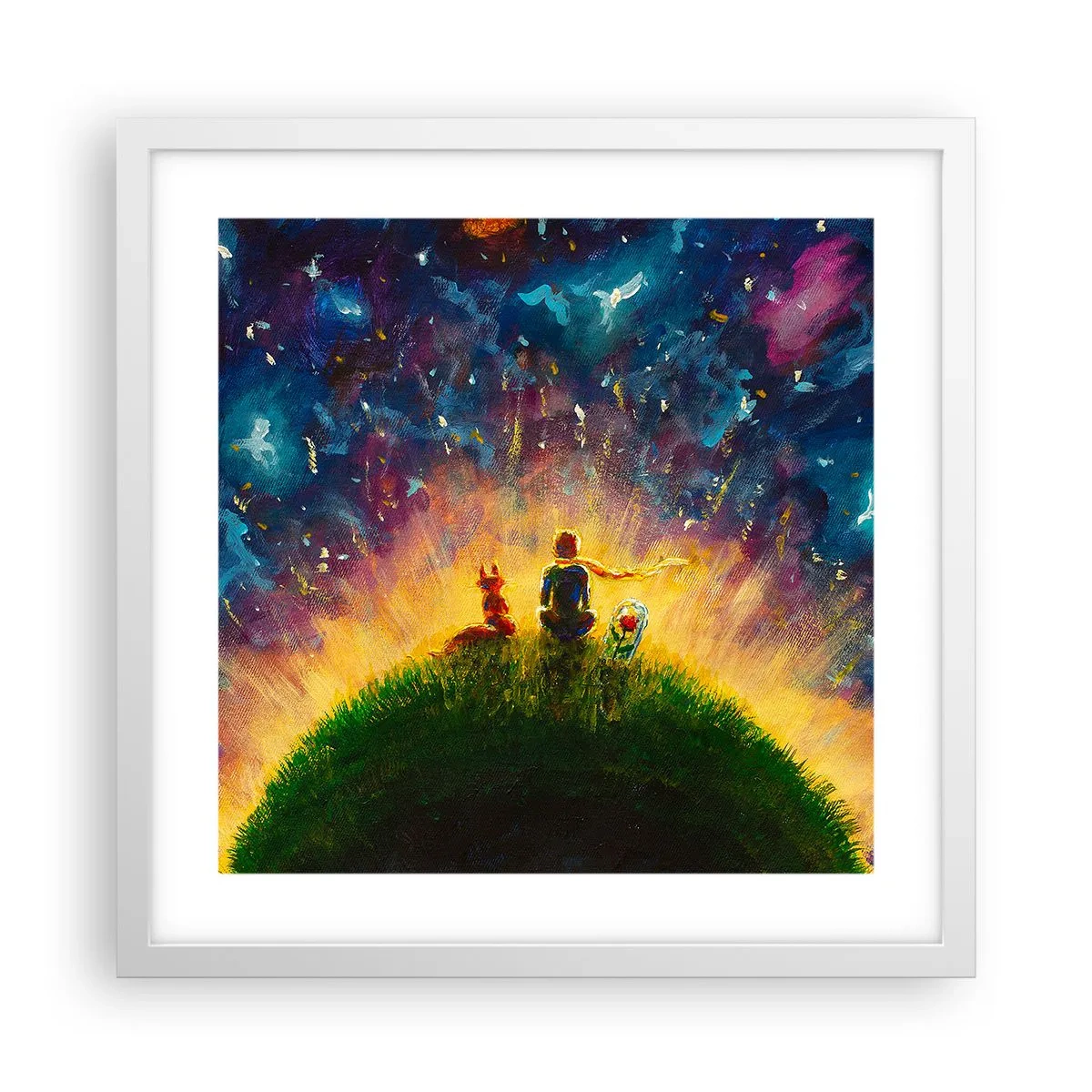 Affiche dans un cadre blanc - Poster - Amour et amitié - le monde entier - 40x40 cm