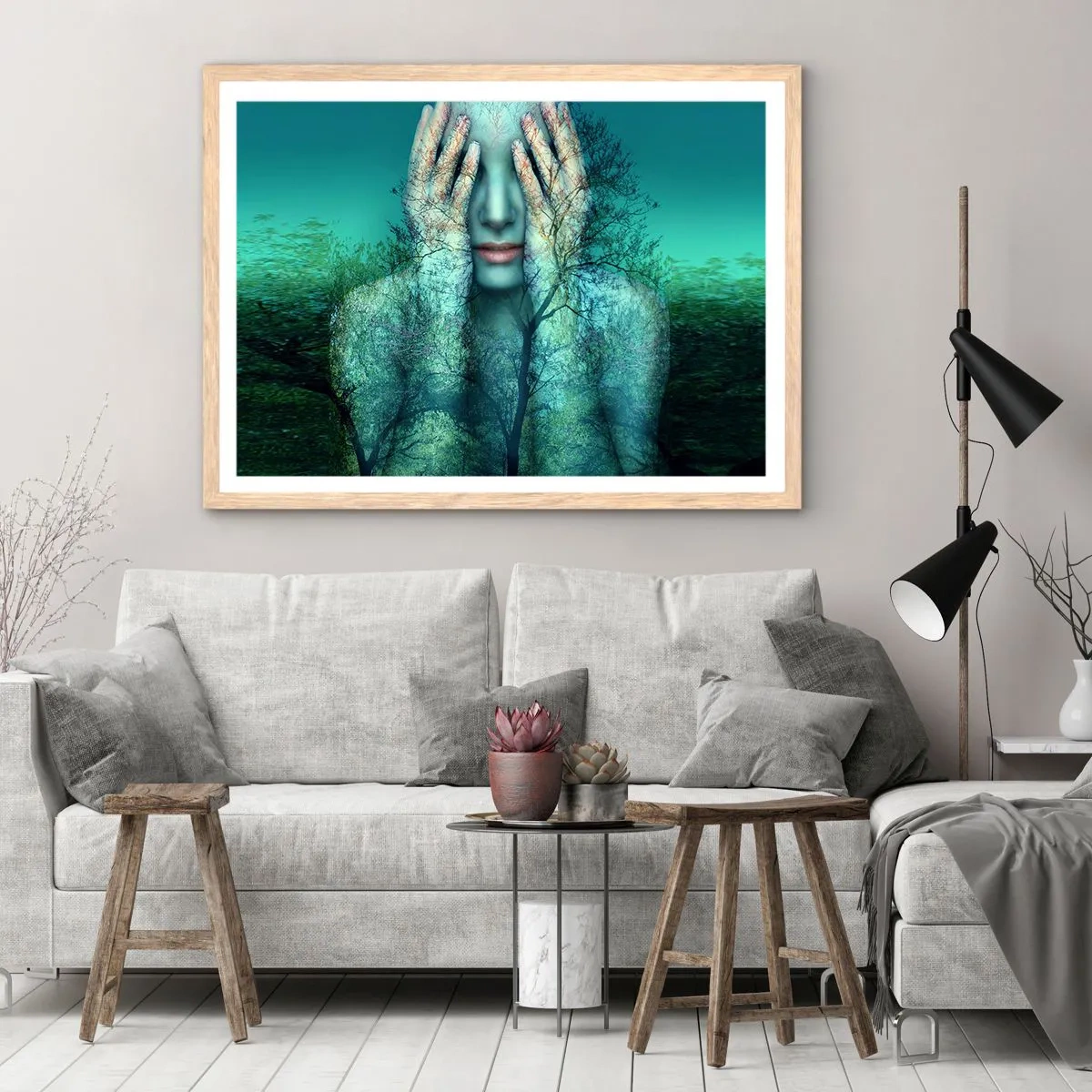 Affiche dans un chêne clair - Poster - immergé dans l'azur - 50x40 cm
