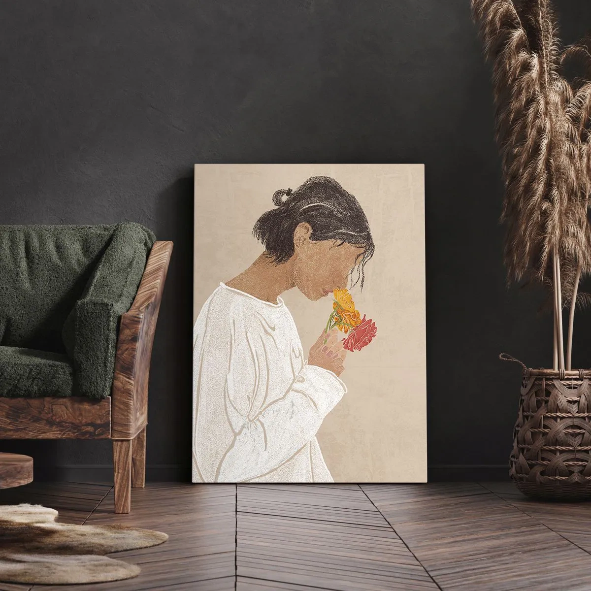 Impression sur toile - Image sur toile - Fille et fleurs - 65x120 cm